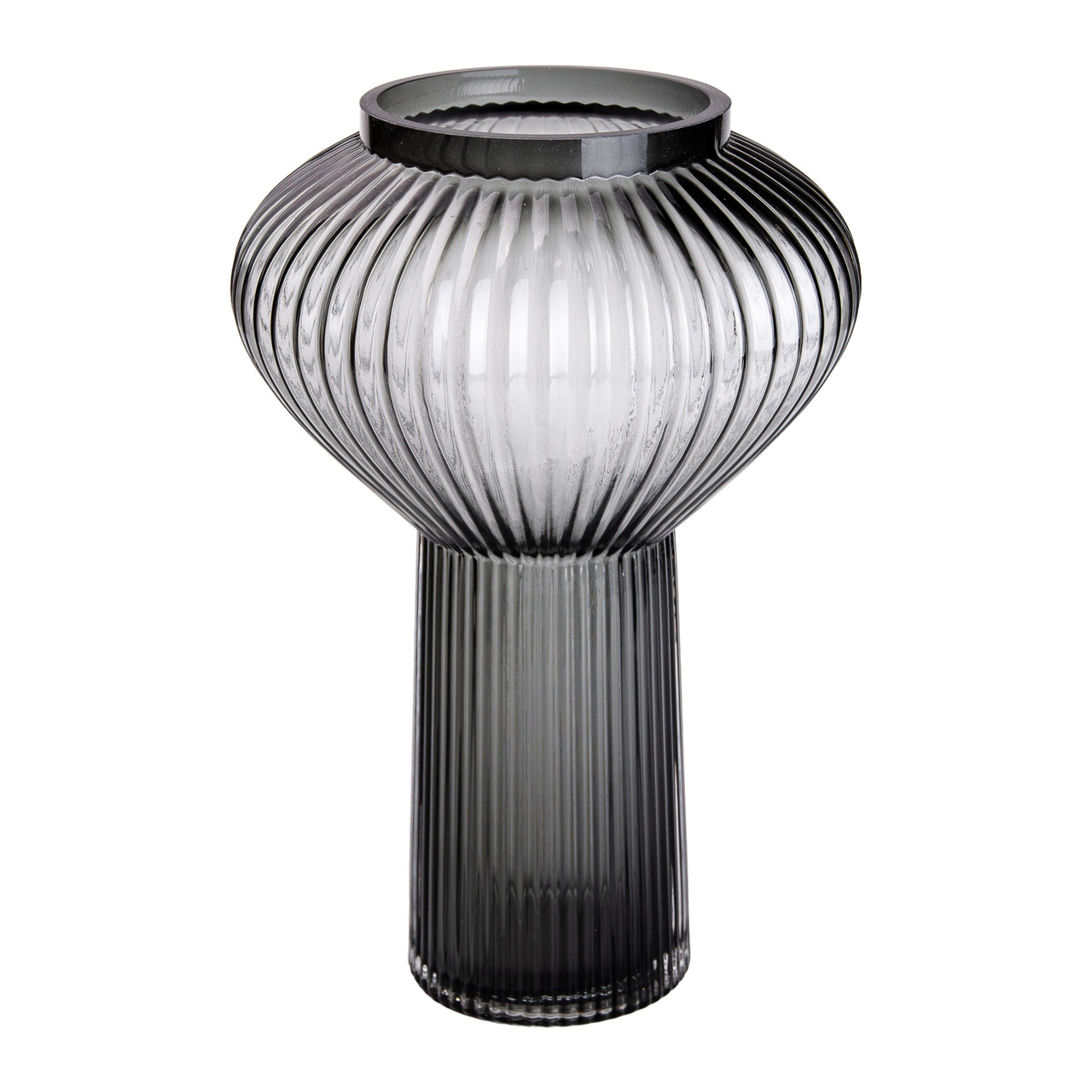 steklyannaya_vaza_dlya_tsvetov_dekorativnaya_figurnaya_30_sm_seraya Скляна ваза 30 см сіра HP-1718 - Зображення 1