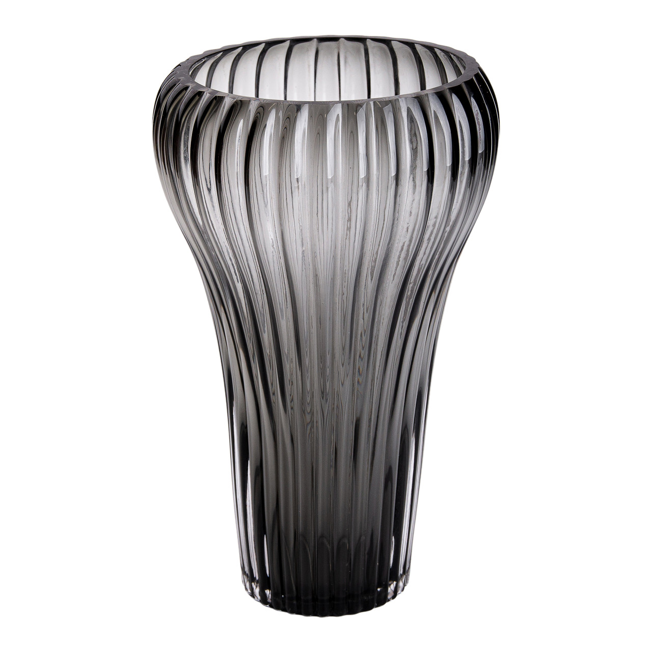 steklyannaya_vaza_dlya_tsvetov_dekorativnaya_figurnaya_seraya_27_5_sm-1 Скляна ваза для квітів, декоративна фігурна, сіра, 27 см HP-1719 - Зображення 1