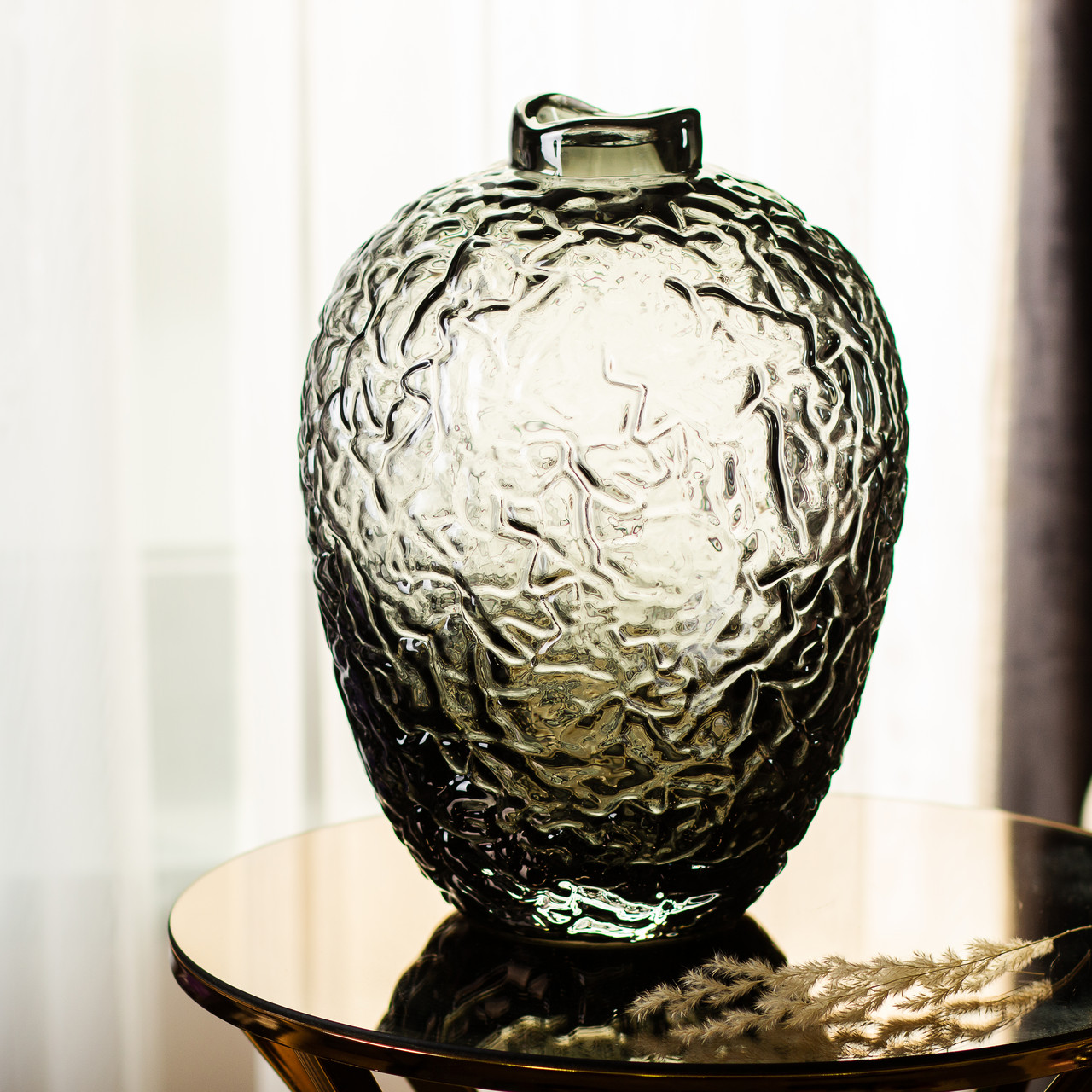 Ваза для квітів зі скла, декоративна кругла, 30 см, сіра HP-1731 - Зображення 5