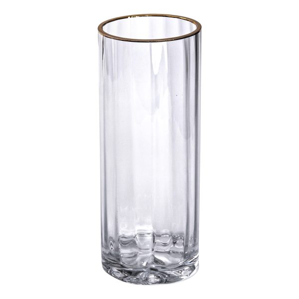 Декоративна ваза для квітів із прозорого скла із золотою окантовкою 25 см HP-1707