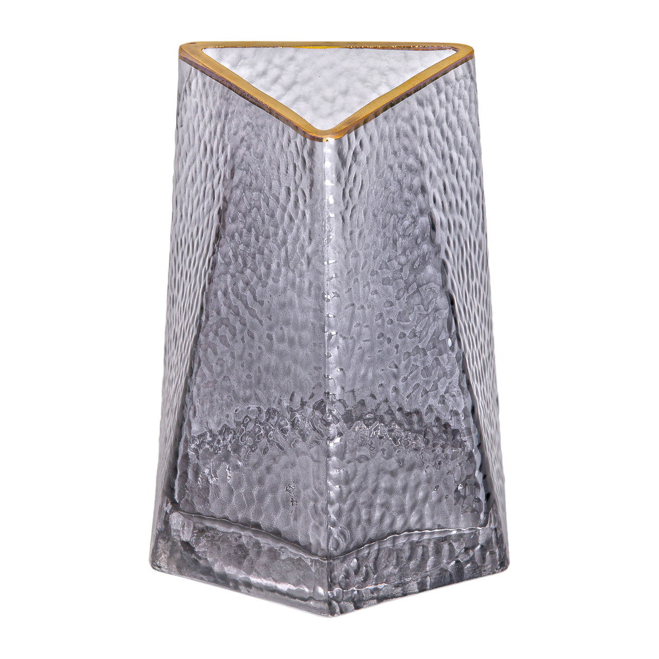 steklyannaya_vaza_dlya_tsvetov_dekorativnaya_treugolnaya_15_5_sm_s_zolotoy_kaymoy-1 Скляна ваза для квітів, декоративна, трикутна, 15,5 см, сіра із золотою окантовкою HP-1711 - Зображення 1