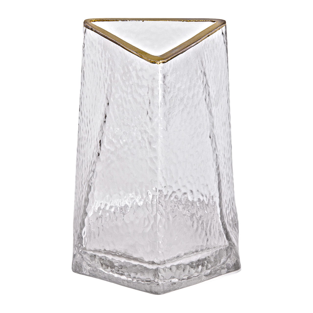 steklyannaya_vaza_dlya_tsvetov_dekorativnaya_treugolnaya_seraya_s_zolotoy_kaymoy_16_sm Скляна ваза для квітів, декоративний трикутник із золотою облямівкою, 16 см HP-1709 - Зображення 1
