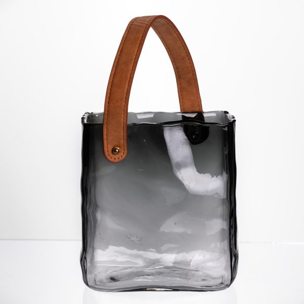 Декоративна скляна ваза-сумочка з ручкою 16×8×18.5 см Сірий HP-19-156-2