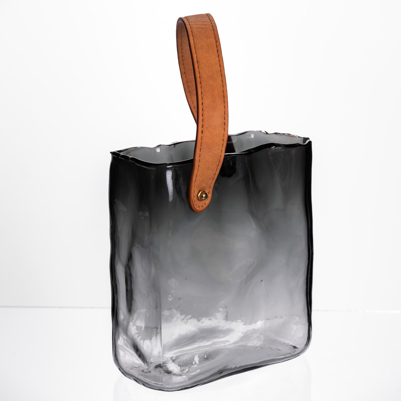 Декоративна скляна ваза-сумочка з ручкою 16×8×18.5 см Сірий HP-19-156-2 - Зображення 3