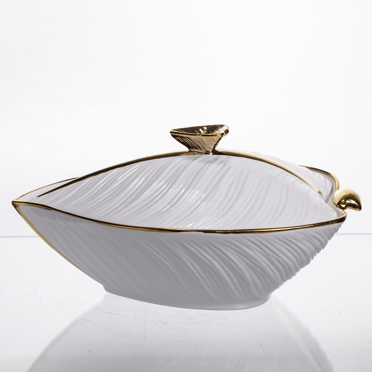 Супниця 800 (мл) каструля 26×18×14 (см) з кришкою Білий з золотом - Зображення 5