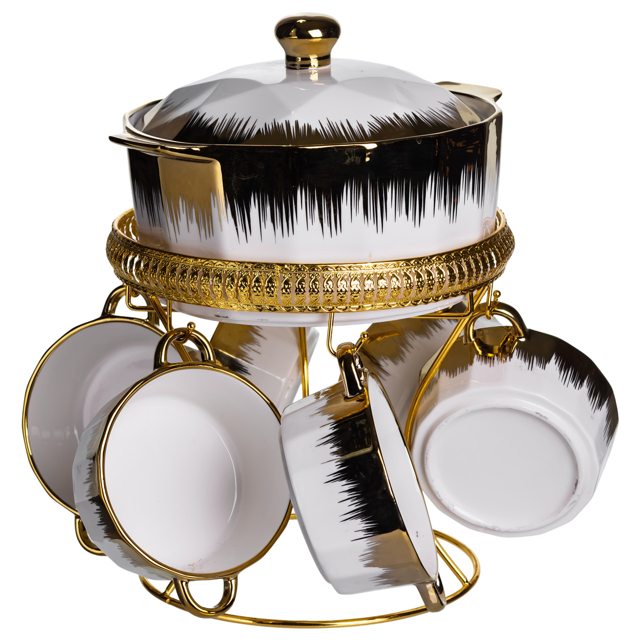 Суповий сервіз на 6 персон супниця 2 (л) на підставці з бульйонницями 300 (мл) тарілки для супу ML-T35 - Зображення 1