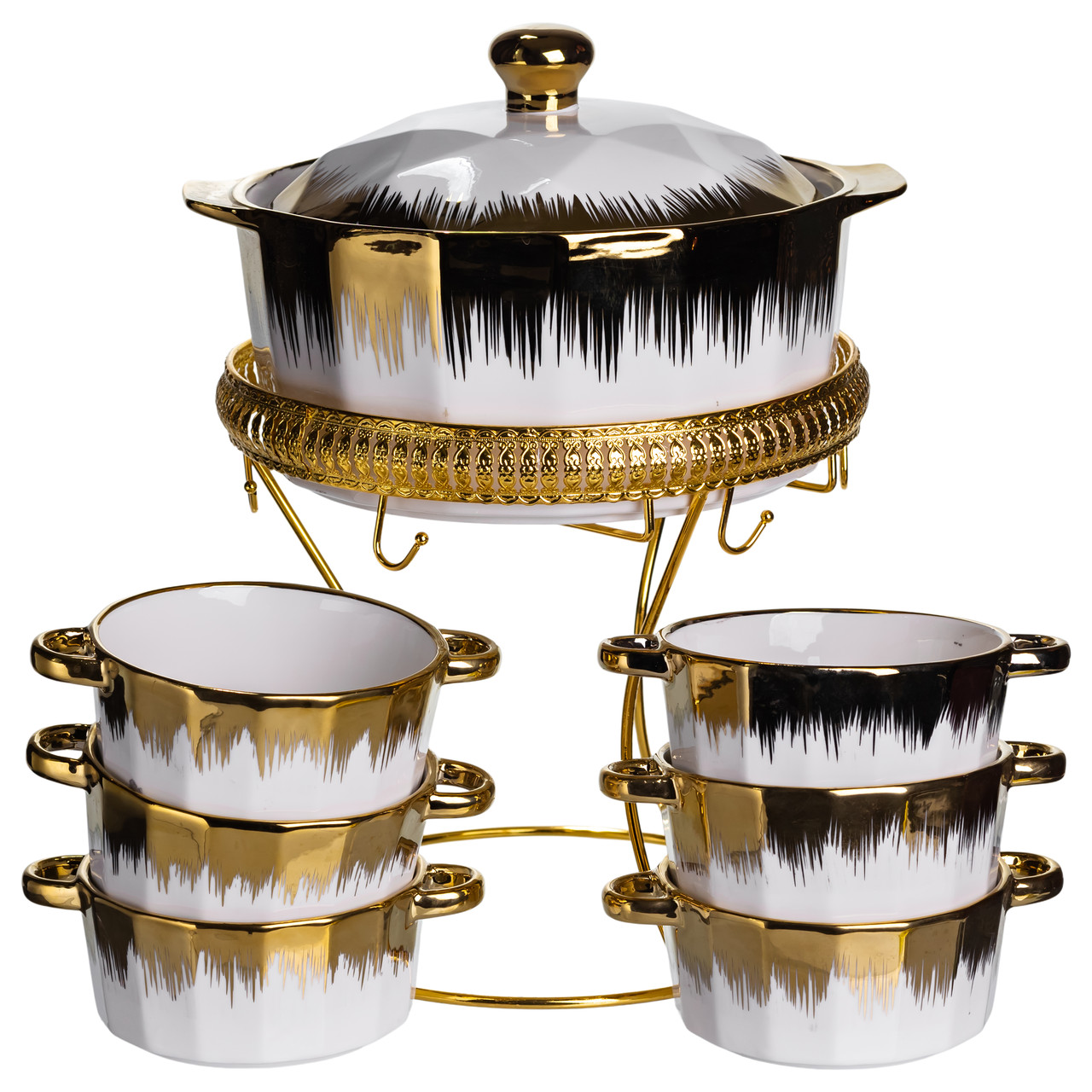 Суповий сервіз на 6 персон супниця 2 (л) на підставці з бульйонницями 300 (мл) тарілки для супу ML-T35 - Зображення 2