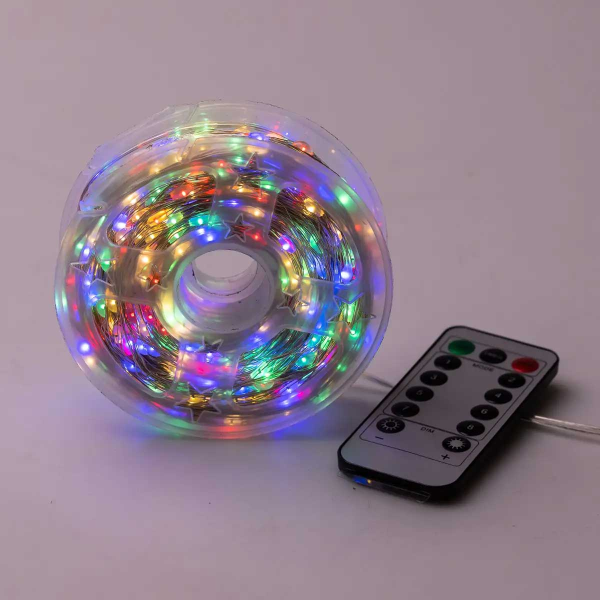 Світлодіодна гірлянда Роса нитка 500 LED, 50 м, біла нитка з пультом, мультиколір (500L50MWМL)