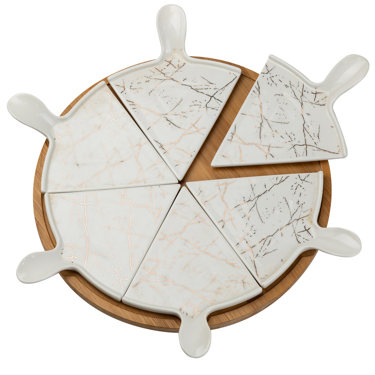 Тарілка для піци 28 см порцелянова з бамбуковою підставкою, що обертається, секційна HP1213 - Зображення 3