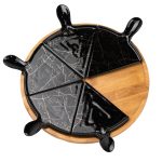 Тарілка для піци 28 см порцелянова з бамбуковою підставкою, що обертається, секційна чорна HP1247 - Зображення 4