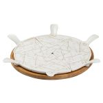 Тарілка для піци 28 см порцелянова з бамбуковою підставкою, що обертається, секційна HP1213 - Зображення 4