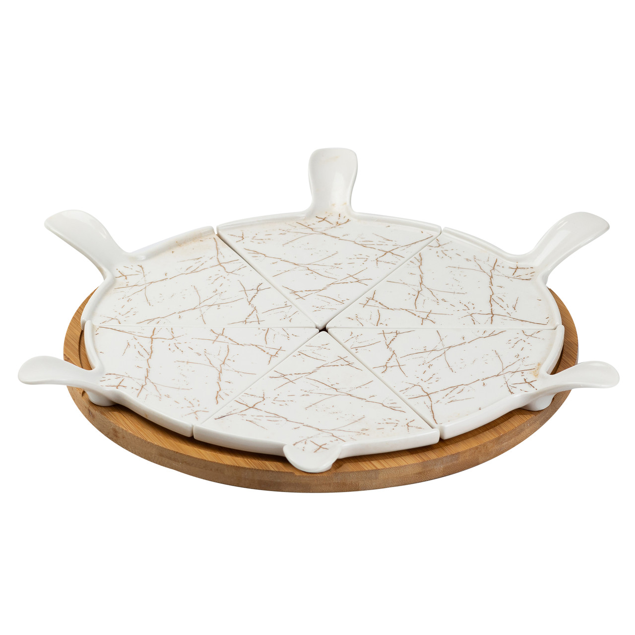 Тарілка для піци 28 см порцелянова з бамбуковою підставкою, що обертається, секційна HP1213 - Зображення 4