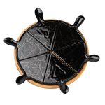 Тарілка для піци 28 см порцелянова з бамбуковою підставкою, що обертається, секційна чорна HP1247 - Зображення 5