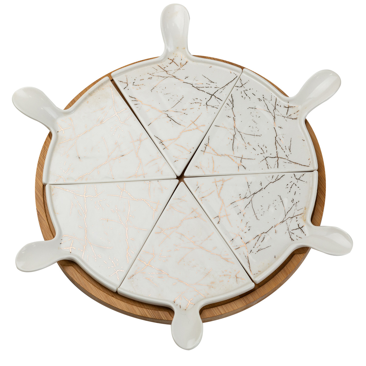 Тарілка для піци 28 см порцелянова з бамбуковою підставкою, що обертається, секційна HP1213 - Зображення 5