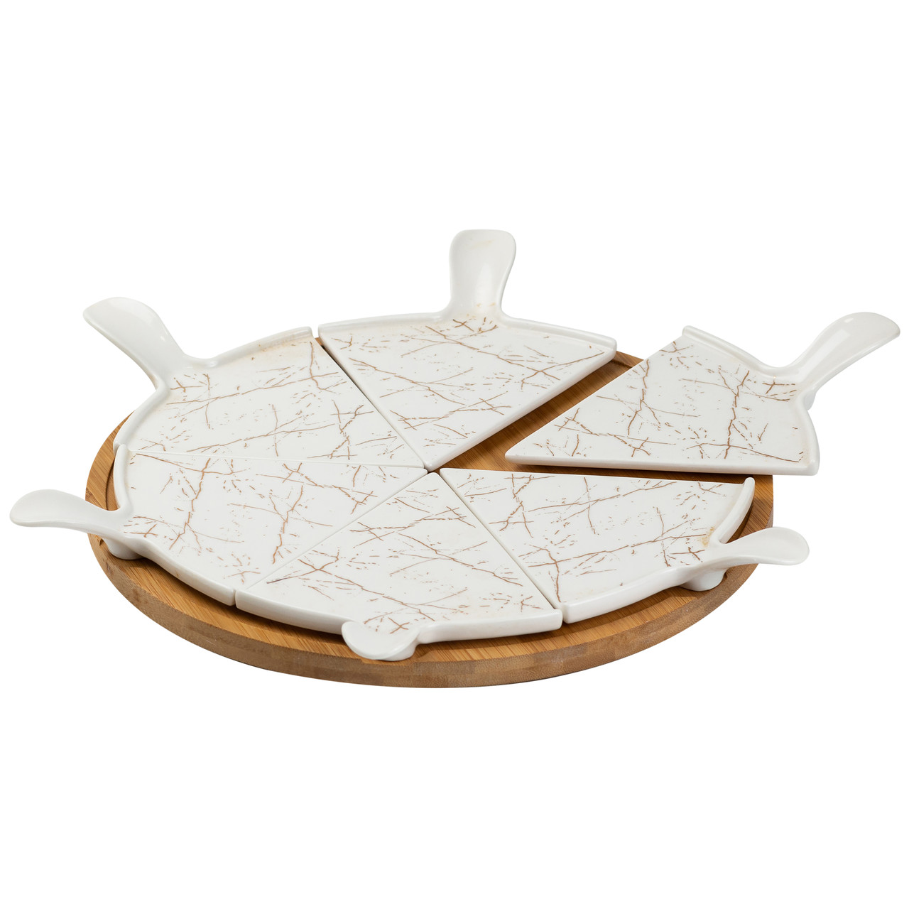 Тарілка для піци 28 см порцелянова з бамбуковою підставкою, що обертається, секційна HP1213 - Зображення 6