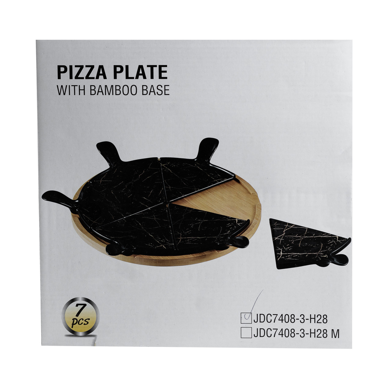 Тарілка для піци 28 см порцелянова з бамбуковою підставкою, що обертається, секційна чорна HP1247 - Зображення 9