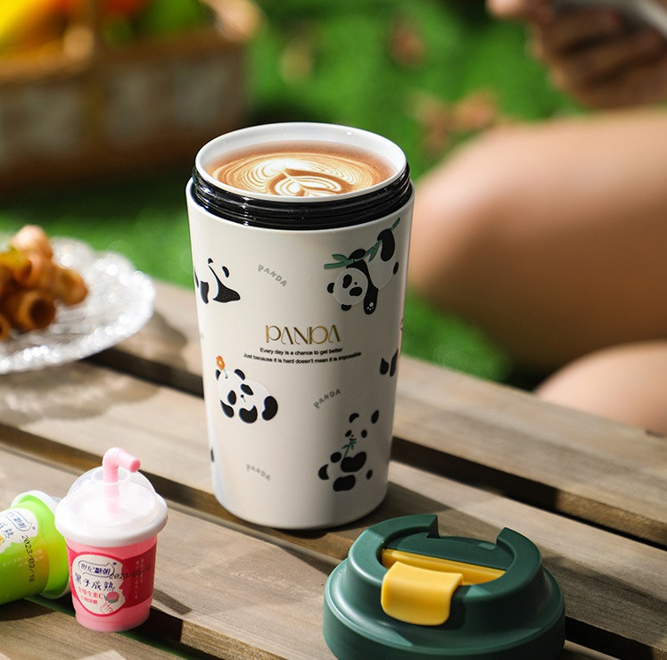 Термочашка Panda з порцелянаовою колбою 380 мл Зелена HP-14-12GR - Зображення 7