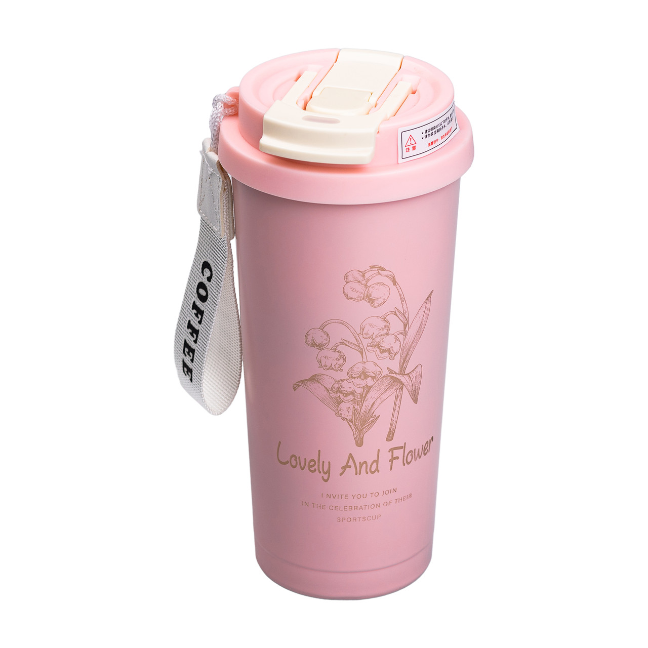 Термочашка Flower Style з ремінцем 500 мл рожева HP-14-52P - Зображення 1