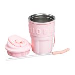 Термочашка Chiobbe з трубочкою та ремінцем 450 мл рожева HP-14-18P - Зображення 4