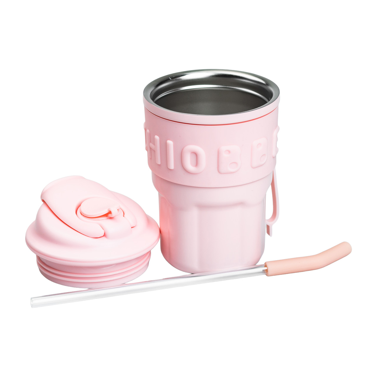 Термочашка Chiobbe з трубочкою та ремінцем 450 мл рожева HP-14-18P - Зображення 4