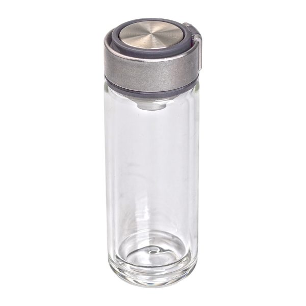 Термос скляний з подвійними стінками та ситечком 330 мл сірий HP-14-39G