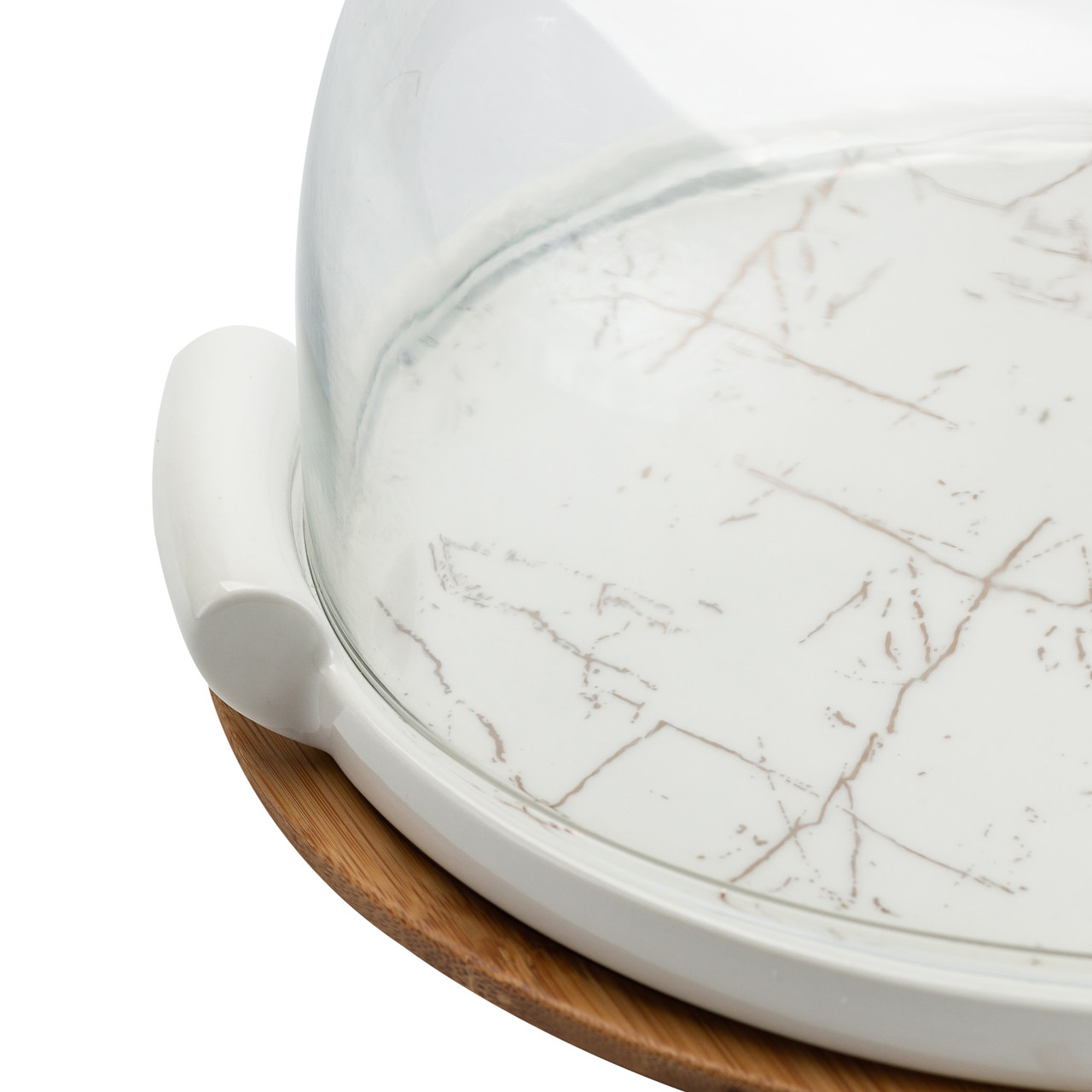 порцелянова тортівниця зі скляною кришкою на бамбуковій підставці HP1203 - Зображення 6