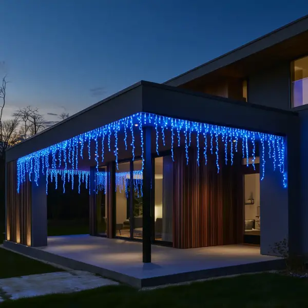 Вулична гірлянда Бахрома 25 м 405 LED гірлянда штора білий провід Синій 25MWBL - Зображення 2