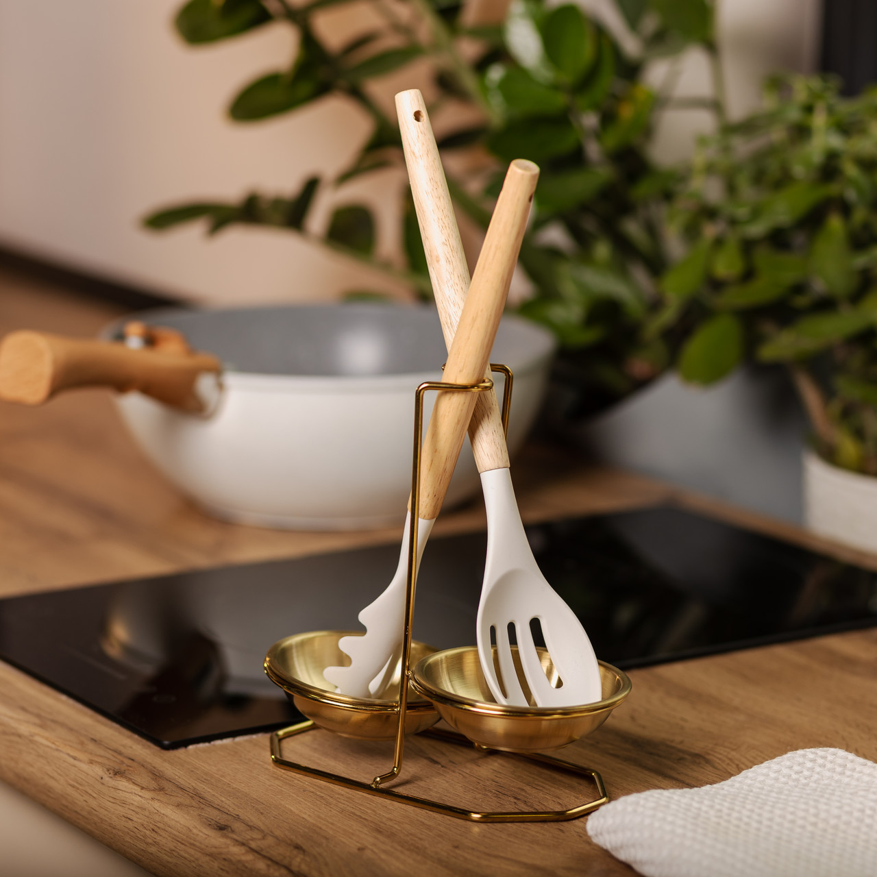 Вертикальна підставка для половника або ложок 20×12.5×19.5 см із нержавіючої сталі. Золото HP-19-14 - Зображення 8