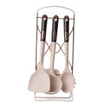 Набір кухонного приладдя на підставці 6 штук кухонні аксесуари Бежевий із чорною ручкою YRUR4 - Зображення 2