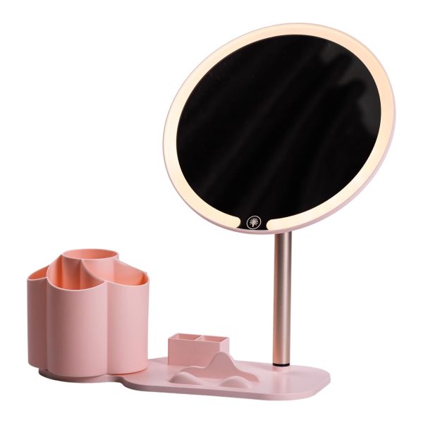 Кругле настільне дзеркало для макіяжу з підсвічуванням Ø21 см з підставкою Рожеве HP-10-9AP