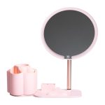 Дзеркало для макіяжу з підсвічуванням кругле настільне Ø21 см з підставкою Рожеве HP-10-9AP - Зображення 2