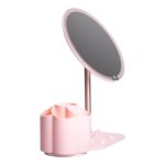 Дзеркало для макіяжу з підсвічуванням кругле настільне Ø21 см з підставкою Рожеве HP-10-9AP - Зображення 3