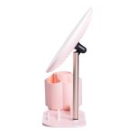 Дзеркало для макіяжу з підсвічуванням кругле настільне Ø21 см з підставкою Рожеве HP-10-9AP - Зображення 4