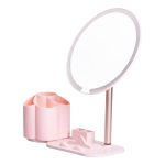 Дзеркало для макіяжу з підсвічуванням кругле настільне Ø21 см з підставкою Рожеве HP-10-9AP - Зображення 5