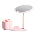 Дзеркало для макіяжу з підсвічуванням кругле настільне Ø21 см з підставкою Рожеве HP-10-9AP - Зображення 6