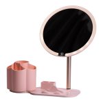 Дзеркало для макіяжу з підсвічуванням кругле настільне Ø21 см з підставкою Рожеве HP-10-9AP - Зображення 8