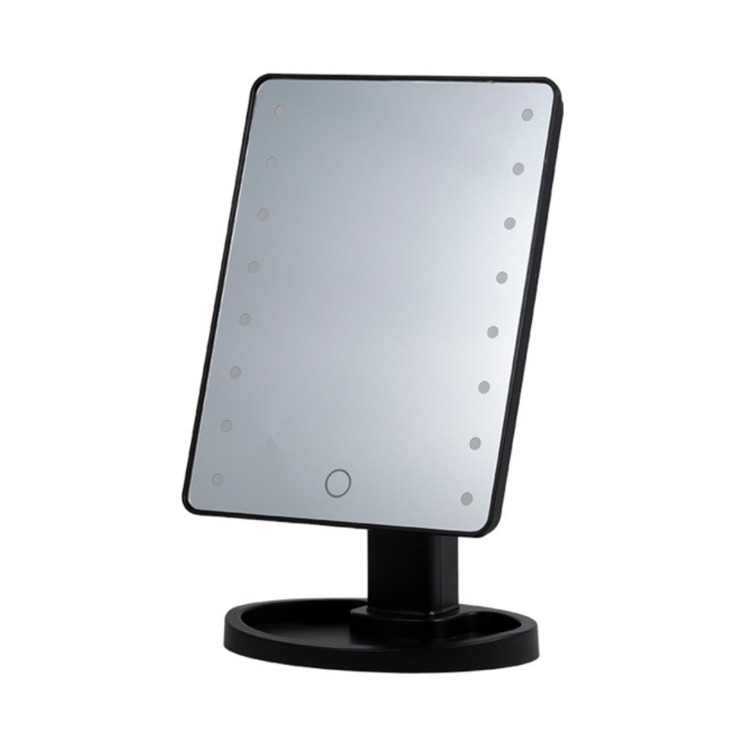 zerkalo_nastolnoe_kosmeticheskoe_dlya_makiyazha_21h16_sm_zerkalo_pryamougolnoe_na_podstavke_16_led_chernoe Дзеркало косметичне 21х16 см 16 LED Чорне HP-10-3AB - Зображення 1