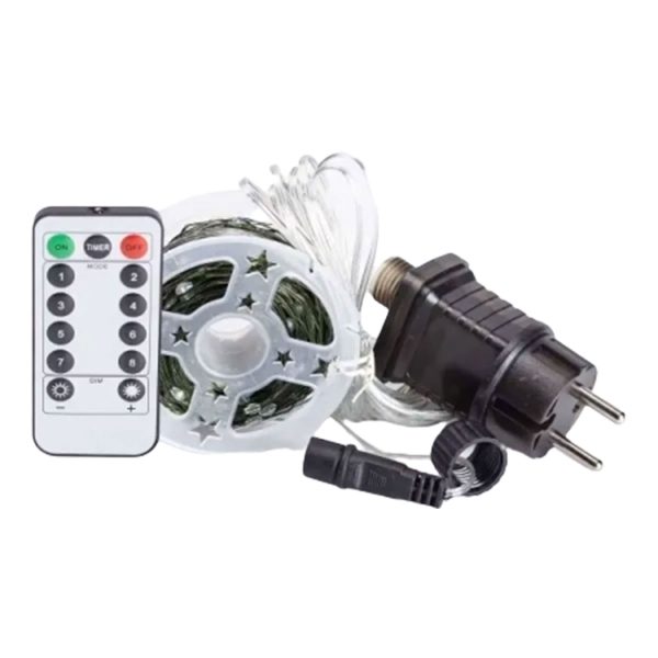 Гірлянда роса на пульті 50 метрів на 500 led світлодіодів крапля на зеленому дроті біла 500L50MGW