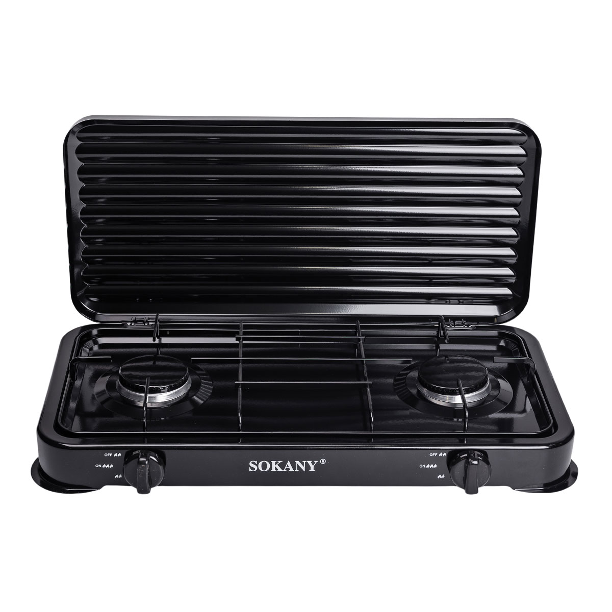 SK-6002B-281229-2 Настільна газова плита на 2 конфорки 4.4 кВт міні газова плита для балонного газу Чорна Sokany SK-6002B - Зображення 1