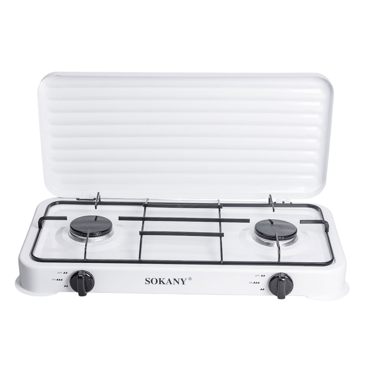 SK-6002W-28829-1 Настільна газова плита на 2 конфорки міні газова плита для балонного газу Біла Sokany SK-6002W - Зображення 1