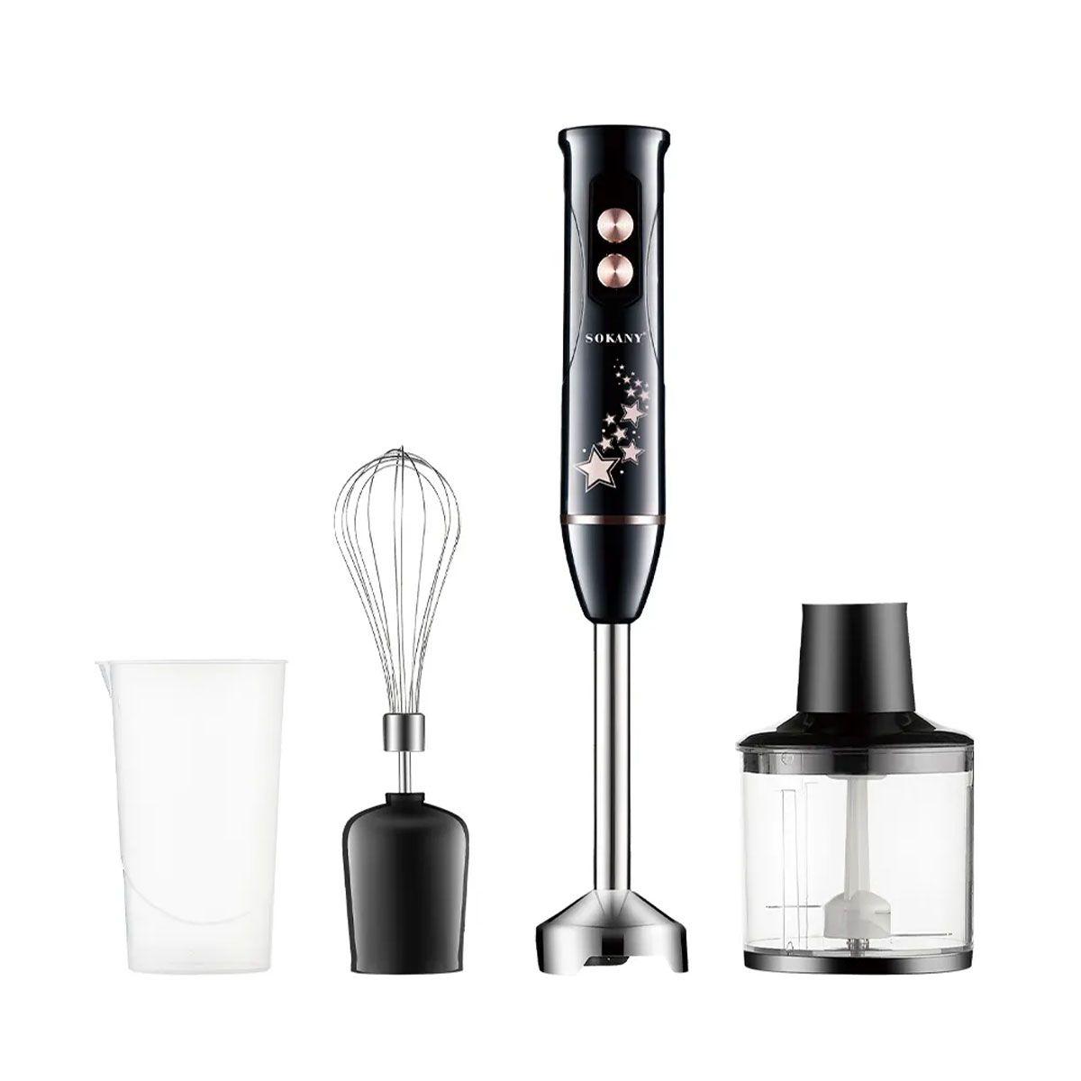 blender_ruchnoy_pogruzhnoy_s_nasadkami_4_v_1_600_vt_2_chashi_i_venchik_chernyy_sokany-1 Блендер ручний занурювальний з насадками 4 в 1 600 Вт 2 чаші та вінчик Чорний Sokany SK-02012B - Зображення 1