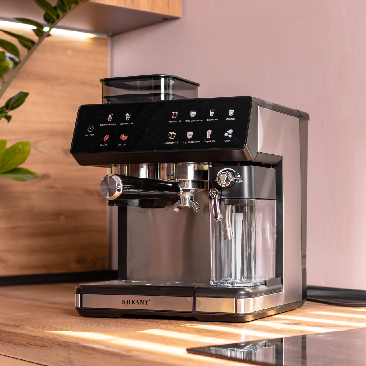 Кавоварка ріжкова 4в1 з кавомолкою 1800 Вт  резервуар 2,6 л  Sokany SK-04032 - Зображення 10