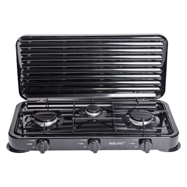 Настільна газова плита на 3 конфорки Sokany 5.5 кВт Чорна Lugi SK-6003B