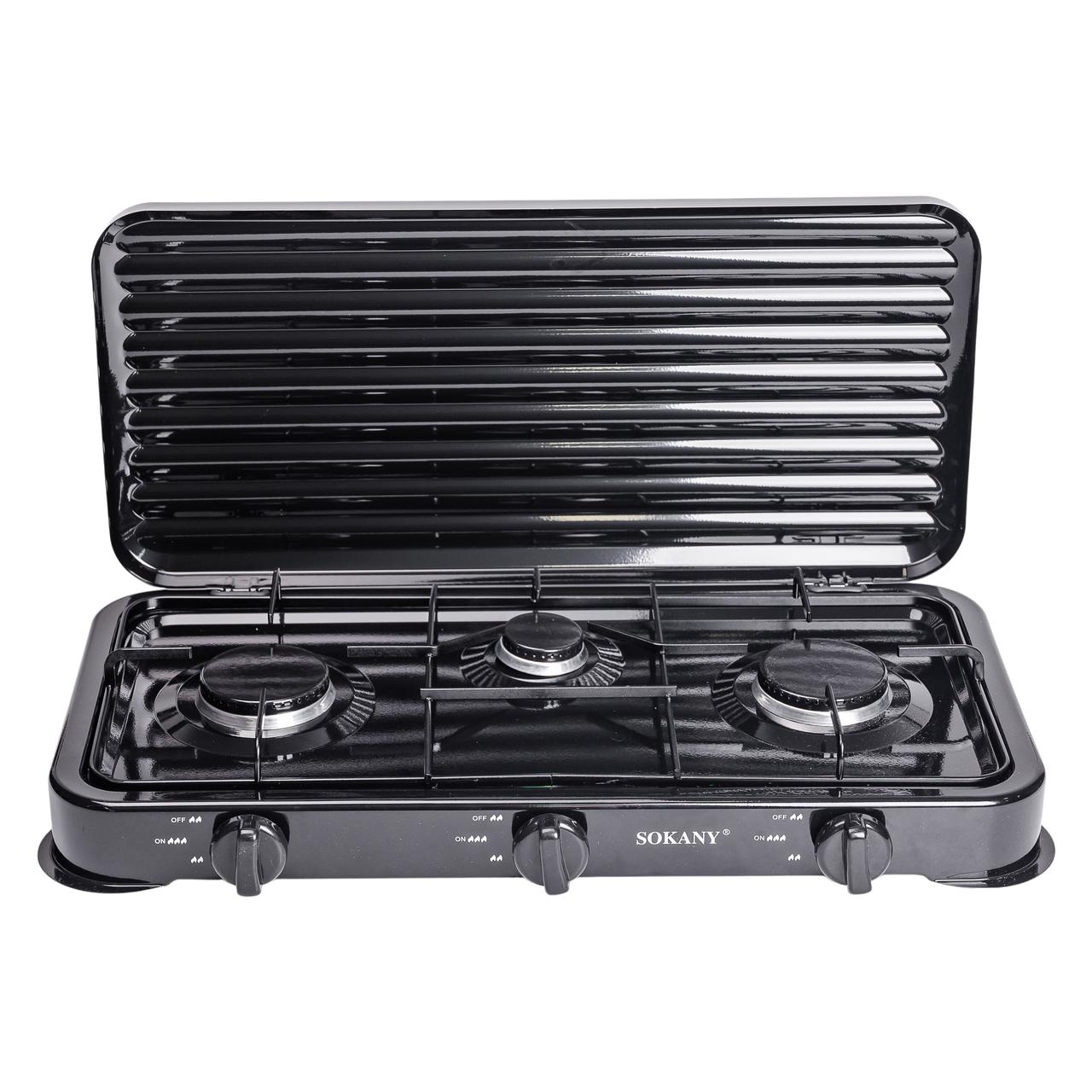 nastolnaya_gazovaya_plita_na_3_konforki_sokany_mini_gazovaya_plita_5_5_kvt_dlya_ballonnogo_gaza_chernaya_lugi-1 Настільна газова плита на 3 конфорки Sokany 5.5 кВт Чорна Lugi SK-6003B - Зображення 1