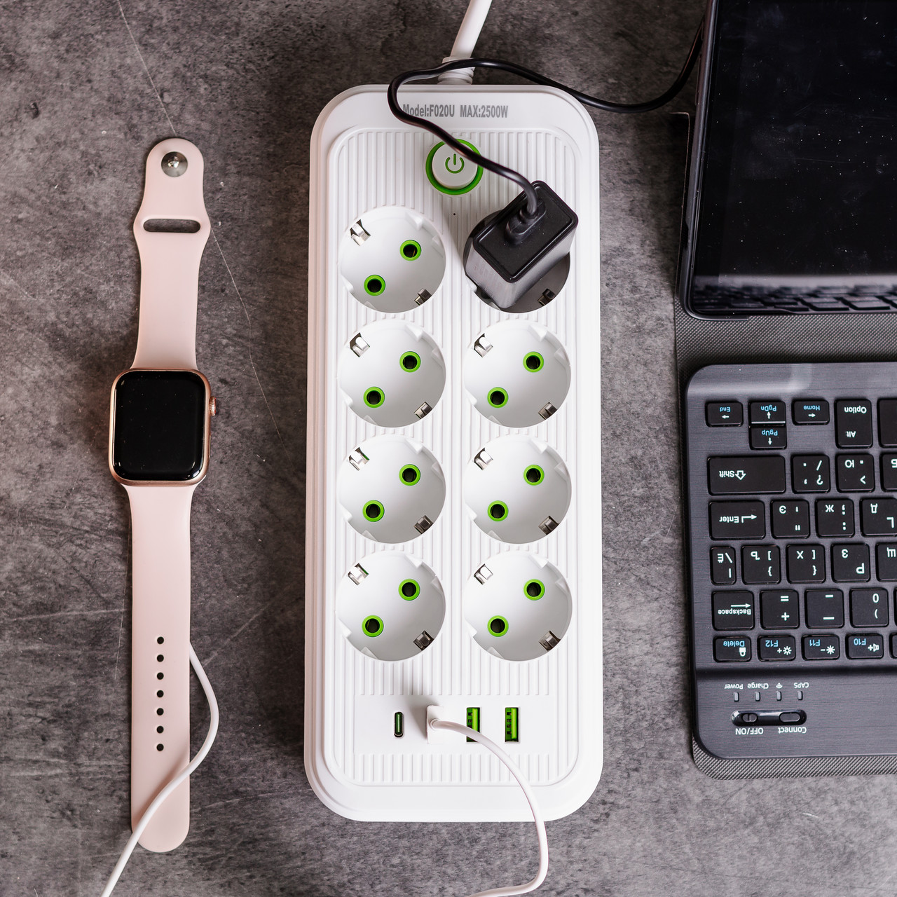 Мережевий фільтр подовжувач на 8 розеток з 3 USB 1 Type-C та кнопкою відключення F20U 2.8 м Білий HP-5-27 - Зображення 2