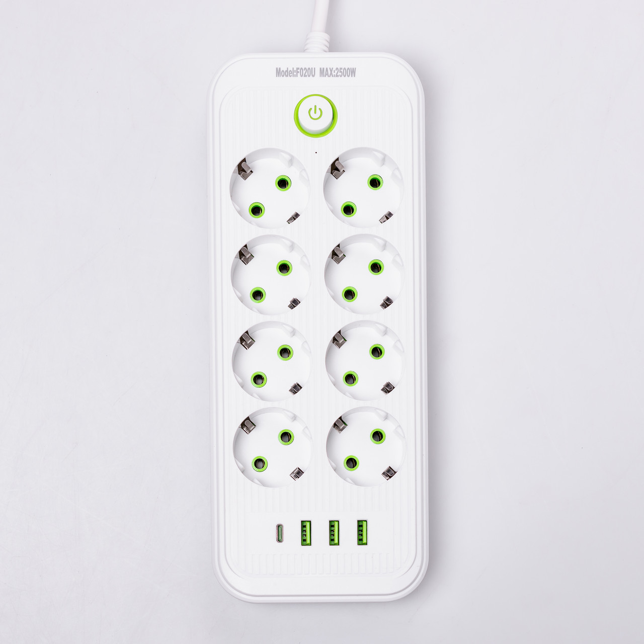 Мережевий фільтр подовжувач на 8 розеток з 3 USB 1 Type-C та кнопкою відключення F20U 2.8 м Білий HP-5-27 - Зображення 3