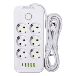 Мережевий фільтр подовжувач F06U на 6 розеток 4 USB 1 Type-C та кнопкою відключення 3 м Білий HP-5-23