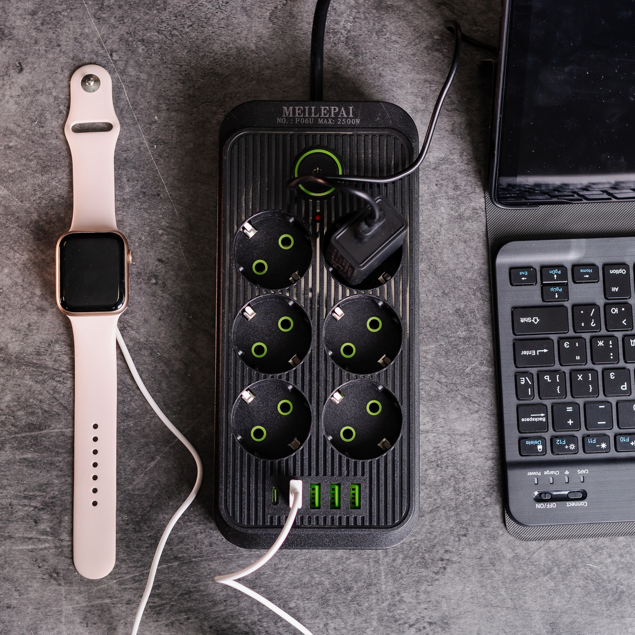 Мережевий фільтр подовжувач F06U на 6 розеток 4 USB 1 Type-C та кнопкою відключення 3 м Чорний HP-5-24 - Зображення 2