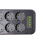 Мережевий фільтр подовжувач F06U на 6 розеток 4 USB 1 Type-C та кнопкою відключення 3 м Чорний HP-5-24 - Зображення 4