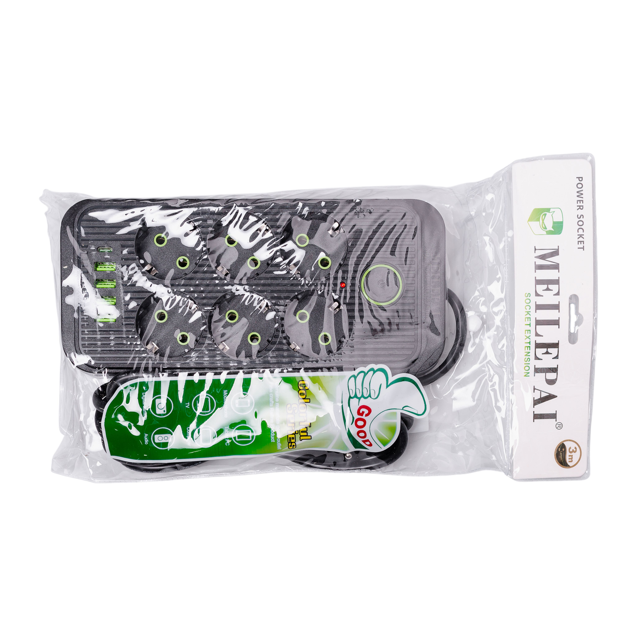 Мережевий фільтр подовжувач F06U на 6 розеток 4 USB 1 Type-C та кнопкою відключення 3 м Чорний HP-5-24 - Зображення 8